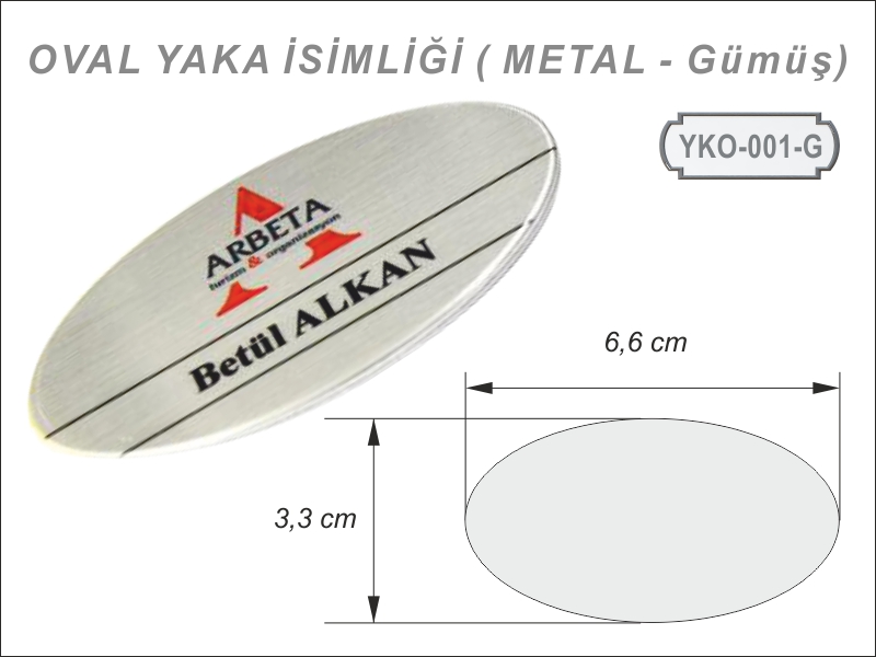 Gümüş renginde Oval yaka isimliği